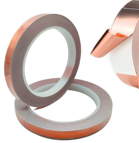 senvenelec (10 mm×20 m×2 pezzi, con nastro schermante in rame, conduttivo, schermatura EMI e RF, circuito in carta, manutenzione elettrica, saldatura, decorazione - 2 rotoli.