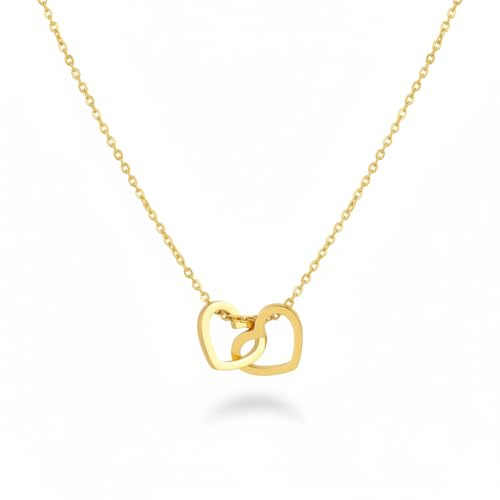 18k Gold Filled Heart Necklace Gold Necklace Chain For Women Double Heart Necklace Stainless Steel Jewellery Gift For Her Mum Women