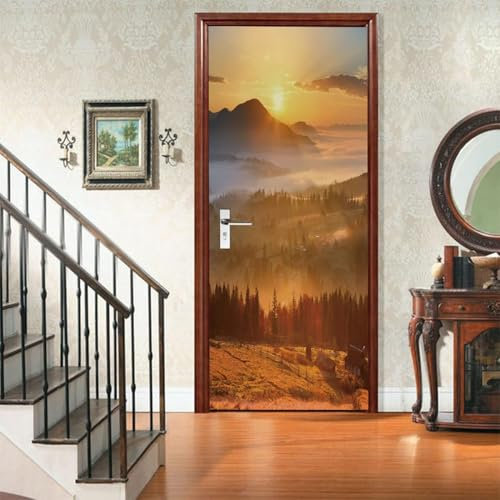 Sticker Porte Coucher de Soleil Nature Papier Peint Porte, Coucher de Soleil Nature Autocollant Poster Porte Auto-Adhésif, Chambre Salon Affiche Art Décor Mural 3D Stickers Porte 86 x 200 cm q1138