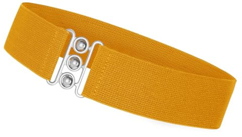 VONMELLI Stretchgürtel Damen Breit Elastischer Gürtel Vintage Taillengürtel Damen für Kleid Retro Cinch Gürtel 5cm Breit Gelb Passend für Taillenumfang 71-80cm