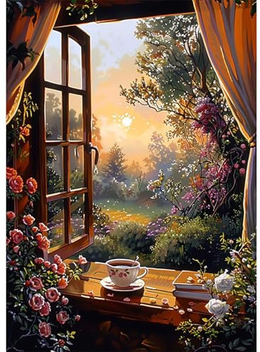 EOBROMD Diamond Painting Fensterblick, 5D Diamant Painting Bilder für Erwachsene Sonnenuntergang, DIY Diamant Malerei Set für Wanddekoration 30x40 cm