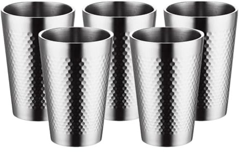 PKRANZYHKAL Tasse Inox Mug Café Double Paroi | Gobelet Inox Moderne | Tasse Escalade en Métal | Idéal pour Boissons Chaudes et Froides,HONEYCOMB,SILVERY,350ml,Set of 5