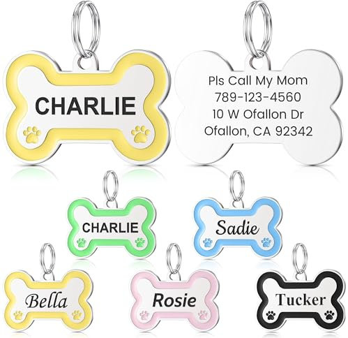 YEHANTI Hundemarke mit Gravur - Hundemarke Personalisiert mit Pfotenabdruck - Personalisierte Anhänger für Haustiere - Edelstahl Hunde Marke Personalisiert mit Name, Telefonnummer und Adresse (Gelb)