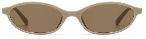 LJCZKA Retro Ovale Sonnenbrille für Damen, 90er Vintage Kleine Katzenaugen Sonnenbrille Mode Oval Brille Schmal Rahmen Schattierungen mit UV Schutz (Kaffee Braun)