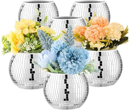 Sirxlevcy 6 Pcs Disco Ball Vase Disco Ball Planter for Centerpieces Disco Ball Decor Flower Vase with Mirror Glass for Wedding