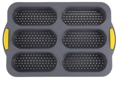 Hot Dog Roll Pan 6 Cavity Silicone Baking Bread Making Tray (Gray)