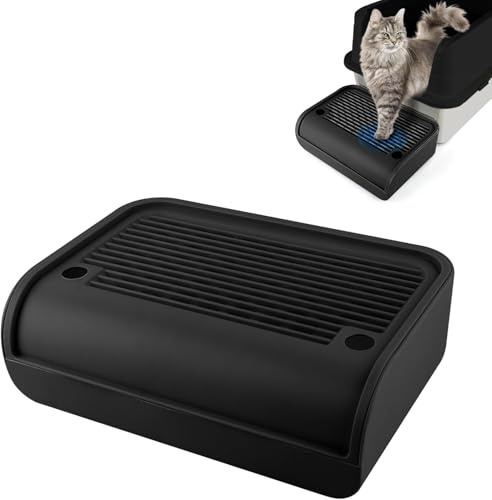 Kalolary Rampe à litière pour Chat avec système de Filtration - Escalier antidérapant pour litière - Litter Catcher pour Petits et Chats âgés - Robuste et Facile à Nettoyer - Noir surélevé