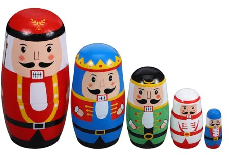 Cabilock 5 muñecos de anidación de Navidad con cascanueces, muñeca rusa de madera, adornos para el hogar