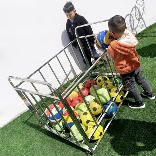 IEOWY Yoga Mat Weight Rack Ball Cage Cart on Wheels, Basketball Kids Exercise for Baseball Bat Scooters Yoga Mat, Stainless Steel Rolling Volleyball Bin Soccer Storage Rack for Outdoor Interior