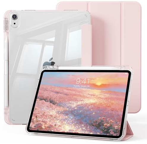 KVTVOU Clear Case for iPad 11th Gen/iPad 10th Gen, Pink | Transparent PC Back, Shockproof TPU Frame, Support Touch ID, Auto Wake/Sleep, Tri-fold Dual-Angle Stand Cover for iPad A16