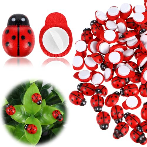LIQWEI 300 Stück Holz Marienkäfer, Mini Marienkäfer Selbstklebende Ladybug Verzierungen MarienkäferDeko Für Hochzeits Dekorationen DIY Handwerk Scrapbooking Bastelarbeiten