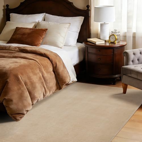 Novalife Teppich Kurzflor Teppich für Wohnzimmer,Weich Waschbarer & Anti-Rutsch Modern Shaggy Beige Carpet für Schlafzimmer, Kinderzimmer