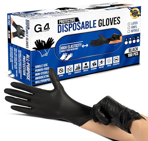 G4GADGET Black Nitrile Disposable Gloves Medium (M) – 100 Pack, Latex-Free Powder-Free Gloves, Food Safe, Strong Puncture Resistant for Tattoo, Nail Tech, Cleaning, Car Detailing & Medical Use