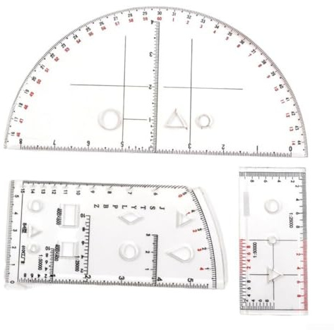 Jotekonoby Positionslineal für Kartenlesen und Koordinatenmessung, transparentes Kunststoff-Geometrie-Zeichenvorlagenwerkzeug für Topographie, Kriegssimulation, Übungen, 3 Größen enthalten