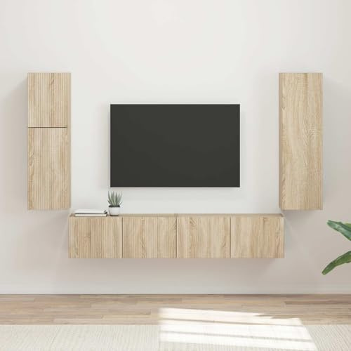 WRJENFSC TV Sideboard Set 4-teilig Sonoma-Eiche Holzwerkstoff 30x31x100 cm Modernes Wand-Lowboard mit Stauraum für Fernseher Bücher und Dekoration für Wohnzimmer Flur Schlafzimmer