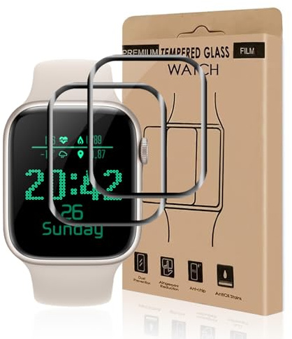 Cable Leader Verre Trempé pour Apple Watch Series 7/8/9(45mm), 2 pièces Bubble Free protection écran, Anti-traces, Sensible au Toucher, Anti-huile, Grande clarté Apple Watch 45mm vitre protection