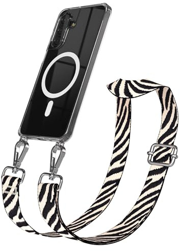 EAZY CASE Handykette - Verstellbares Taschenband kompatibel mit Galaxy A17, Schulterriemen, Handykordel mit Silikon Hülle, Qi Charging kompatibel, Umhängetasche, Zebra - Schwarz Beige Silber