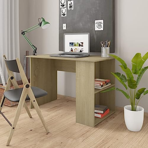mzdioop Bureau en chêne Sonoma - 110 x 60 x 73 cm - Avec 2 étagères - Peu encombrant - Pour bureau à domicile - Idéal comme bureau d'ordinateur portable ou poste de travail