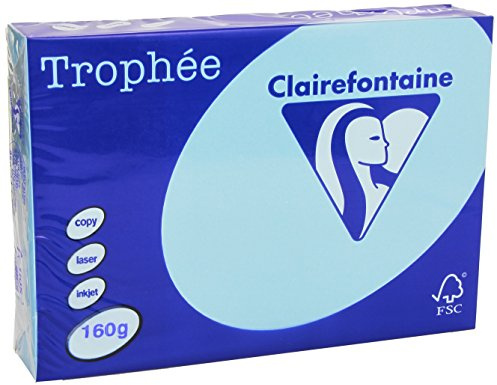 Clairefontaine 1105C - Ries mit 250 Blatt Druckerpapier / Kopierpapier Trophée, DIN A4 (21x29,7 cm), 160g, Blau Pastellfarbe, 1 Ries