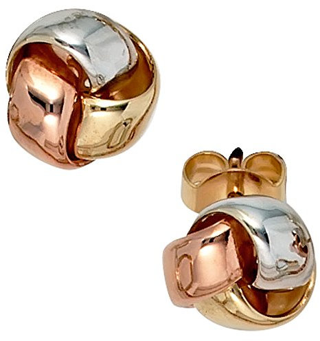 Jobo Damen-Ohrstecker Knoten aus 14 Karat 585 Gold Tricolor