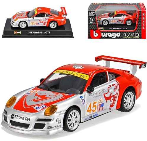 Bburago Porsche 911 996 Coupe Silber Rot Nr 45 GT3 RSR Cup 1/43 Modell Auto