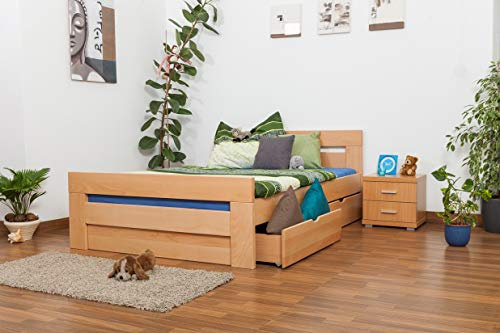 Steiner Shopping GmbH Einzelbett/Funktionsbett Easy Premium Line K6 inkl. 2 Schubladen und 1 Abdeckblende, 140 x 200 cm Buche Vollholz massiv Natur