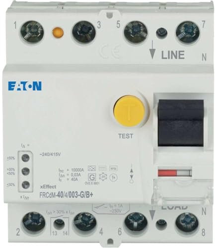 Eaton 167881 digitaler allstromsensitiver FI-Schalter, 40A, 4p, 30mA, Typ G/B+
