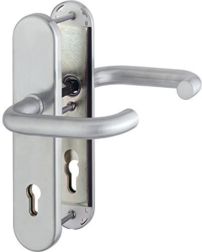 HOPPE Haustür Eingangstür Drückergarnitur PARIS - Ö-Norm Entfernung 88mm, Edelstahl matt, Langschild Profilzylinder für Türstärke 42-47mm, ohne Kernziehschutz, Prüfung: RC2 nach EN 1906, 1 Stück Sicherheitsbeschlag