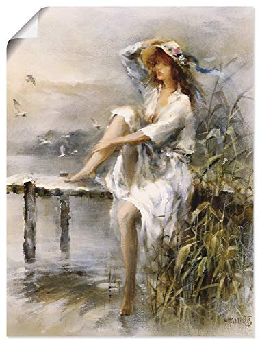ARTLAND Wanddeko Poster & Kunstdrucke Wandposter Frau Natur See Landschaft Steg Gräser Landhaus Kunst Malerei L0HM