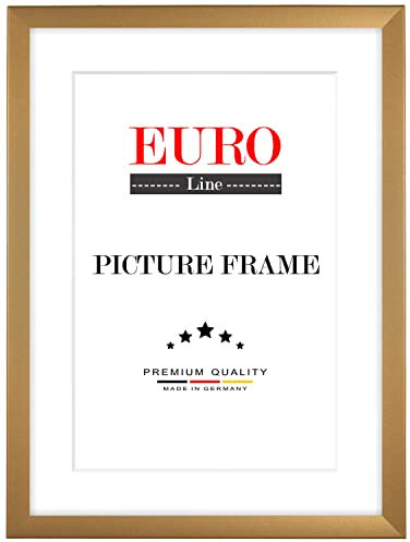 EUROLine Holz Bilderrahmen 15 x 17 cm Gold Schlicht mit Antireflex-Acrylglas für | Foto | Poster | Puzzle Rahmen