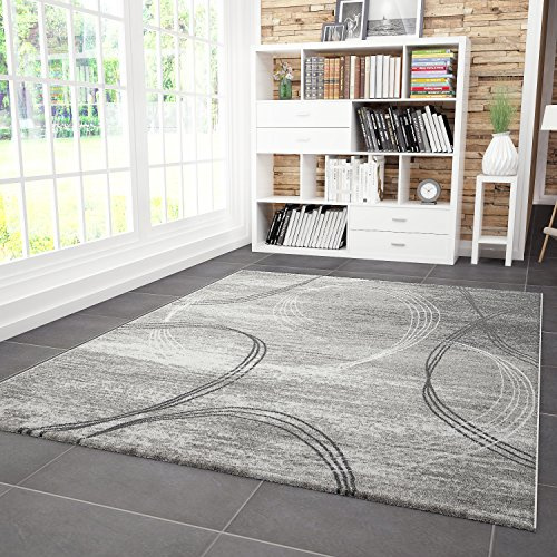 VIMODA Designer Teppich Modern Kreisel Muster Meliert in Grau Schwarz, Maße:40x60 cm