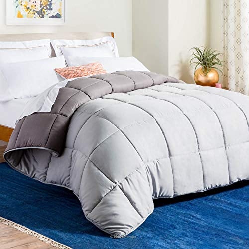 Linenspa Reversible Down Alternative Comforter and Duvet Insert, for King Size Bed – All-Season Comforter with Box Stitch and 8 Duvet Loops – Bedding for Kids, Teens, and Adults – Stone / Charcoal