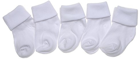 5 pairs of Plain White Baby Socks - Roll Top Socks