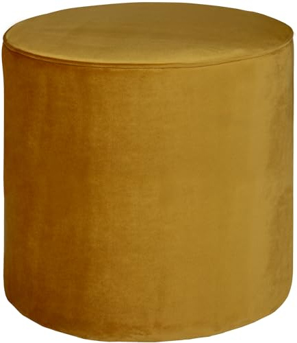 WOOOD Sara Hocker Hoch, Samt, Ø 46 cm, Ocker | Sitzhocker mit Samtbezug, Hartholz und MDF Rahmen, Jarra-Samtstoff, Martindale 100.000, belastbar bis 120 kg