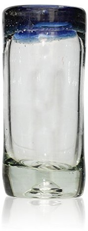 Tumia LAC Handgemachtes Tequila/Shot Glas - recyceltes Glas - Blauer Rand - Einzelnes Glas