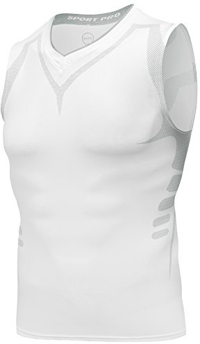 AMZSPORT Herren Kompressions-Tanktop Ärmellos Funktionsshirts Baselayer Unterhemd Weiß M