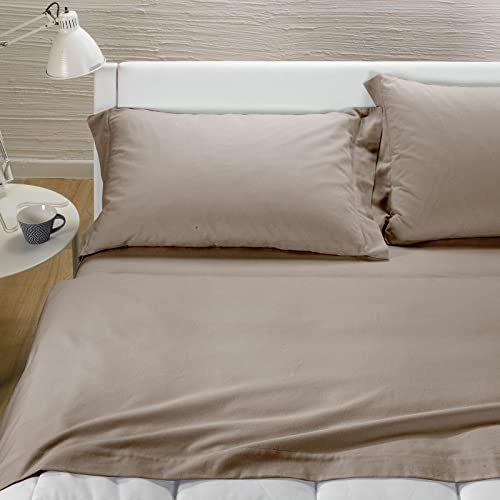 Caleffi | Bettwäsche-Set aus Flanell, einfarbig, Flanell, Farbe Corda, für Einzelbett – 100% Baumwolle