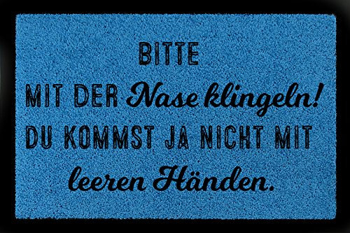 Interluxe TÜRMATTE Fußmatte Bitte MIT DER Nase KLINGELN Eingang Flur Haustür Geschenk Royalblau