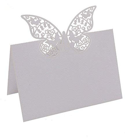 Segnaposti,Farfalla Cartellini Segnaposto 50 Pack Bianco Segnabicchiere 3D Nome Luogo Carte per Compleanno Matrimonio Natale Festival Nozze Banchetti 9 * 12CM