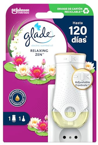 Glade - Ambientador Eléctrico Líquido con aceites esenciales, aroma Relax Zen, hasta 100 días, difusor + recambio, Difusor + Recambio