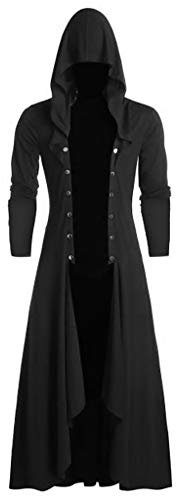 Manteau Steampunk Homme avec Capuche Long Vintage Gothique Trench Coat Manche Longues Retro Pas Cher A La Mode Cardigan Veste Cape Coupe Vent