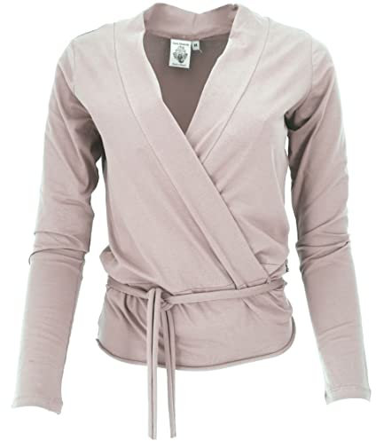 GURU SHOP Wickelshirt, Yogashirt, Langarmshirt in Bio-Qualität - Cardamom, Damen, Baumwolle, Size:L