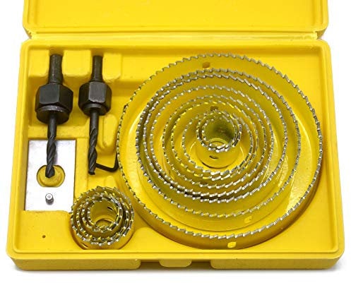 Oudtinx - Kit per sega a tazza per legno, set completo da 16 pezzi, con 2 mandrini, 1 chiave esagonale e 1 piastra di installazione in PVC.