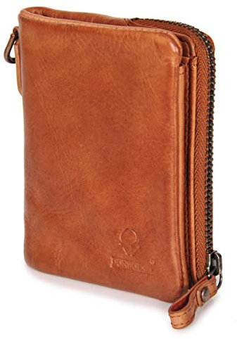 DONBOLSO Damen Slim Wallet Rio - Mini Geldbörse Damen Leder - Kartenetui mit Münzfach und RFID Schutz - Kleine Geldbeutel für Frauen - 4 Kartenfächer mit Sichtfenster - 10,5 x 9 cm - Cognac