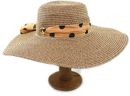 Black Ginger Folding Sun Hat with Various Decorations. Paper Straw hat That can be Folded into a Bag as a Perfect Travel Accessory. Ladies. Adjustable Size. (Natural w/Ribbon)