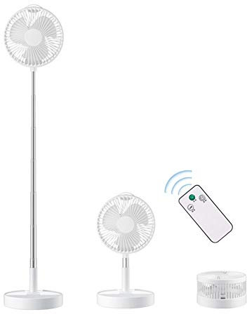 fcya Ventilador de Mesa Ventilador de pie portátil plegable de 4 velocidades, USB batería recargable ultra silenciosa, Mando a Distanciaventilador de refrigeración de sueloWhite