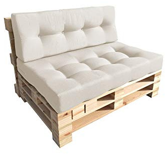 chilly pilley Palettenkissen Palettenauflage Schräg Geschnitten Gesteppt Palettenpolster Gartenkissen Garten Kissen Indoor Outdoorkissen Farben und Größen (2er Set, Creme)