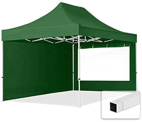 TOOLPORT 3x4,5m Faltpavillon Pavillon Partyzelt Gazebo Stahl 30mm, 2 Seitenteile, Panoramafenster, grün