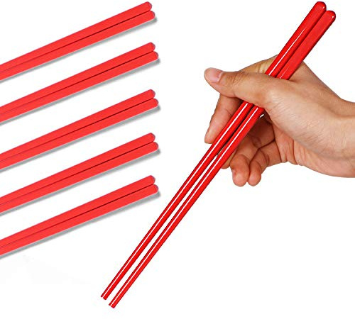 LEETOYI Ceramic Chopsticks Set of 5, Porcelain Chinese Chopsticks Easy To Clean, 9.6-Inch (Red)