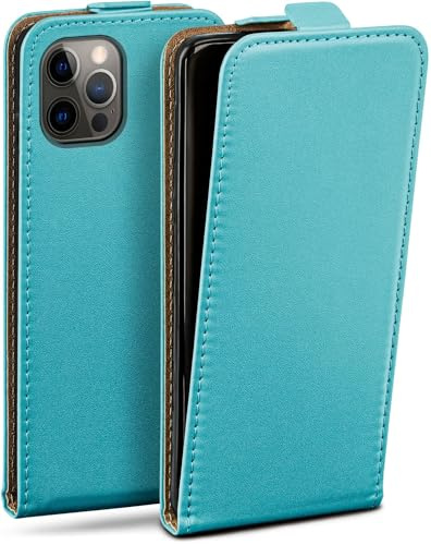 moex Flip Case für iPhone 12/12 Pro Hülle klappbar mit 360 Grad Schutz, Handyhülle mit Displayschutz, PU Leder Handytasche Lederhülle, Flip Case Cover Klapphülle, Türkis